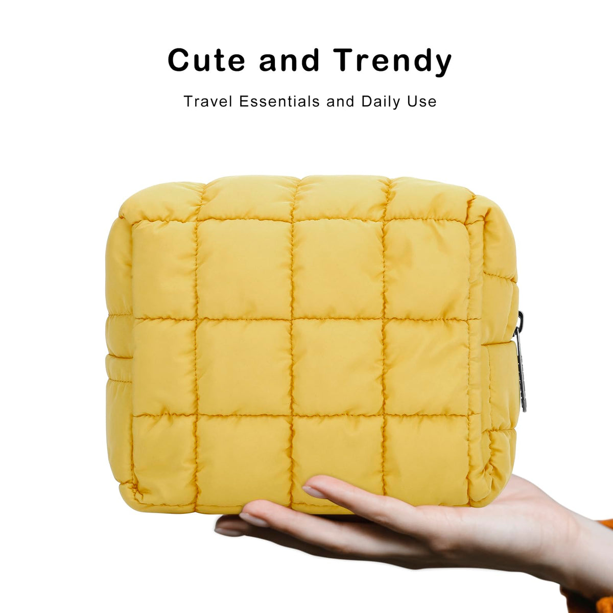 Détail de la fermeture éclair E-Tree sur la trousse de maquillage jaune