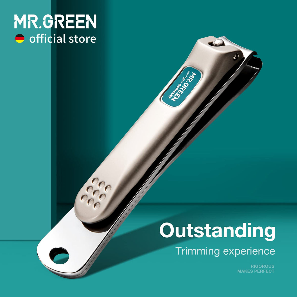Détail de la lame du coupe-ongles MR.GREEN avec finition en nickel