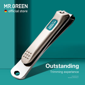 Détail de la lame du coupe-ongles MR.GREEN avec finition en nickel