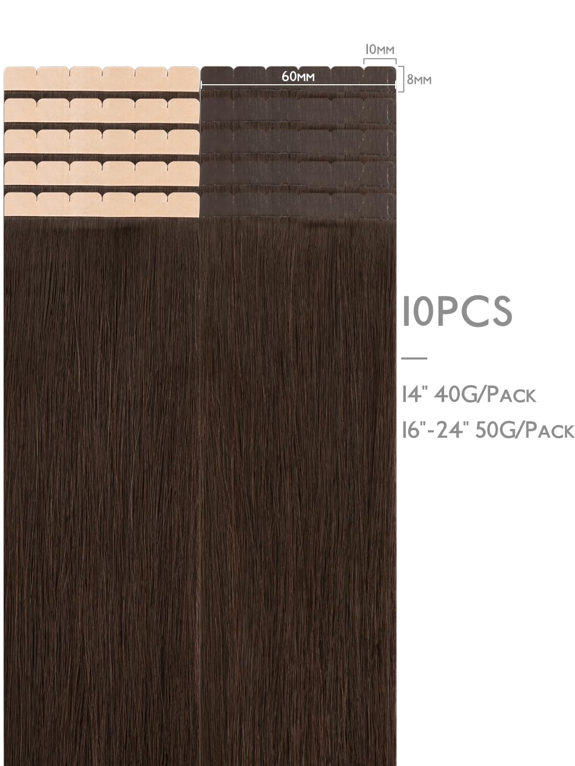 Détail de la mèche d'extensions de cheveux mini tape Wennalife 14 pouces