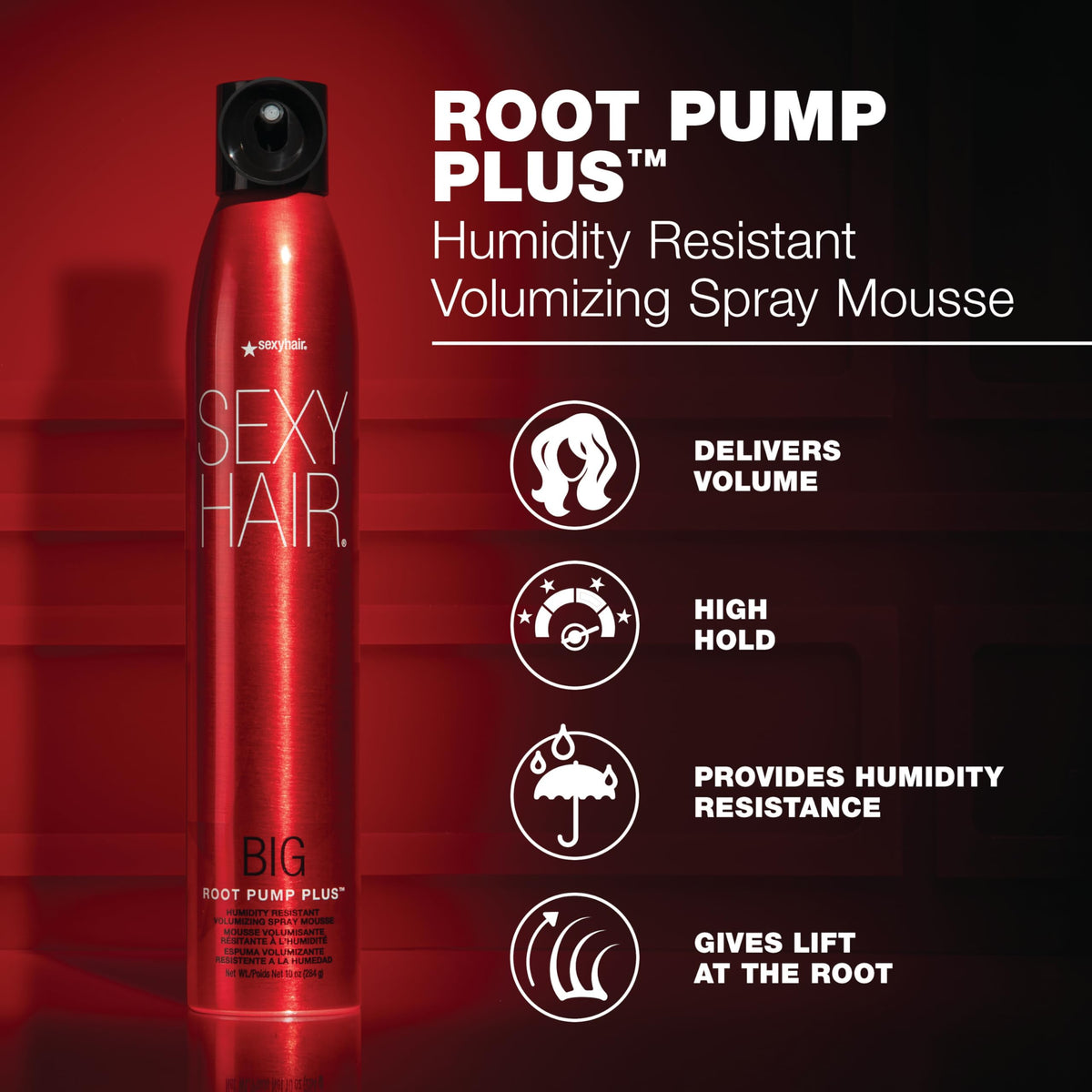 Détail de la mousse SexyHair Big Root Pump Plus 350g avec le spray