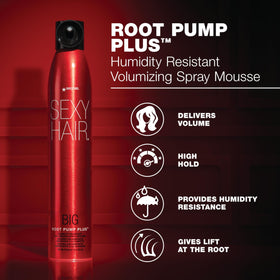 Détail de la mousse SexyHair Big Root Pump Plus 350g avec le spray