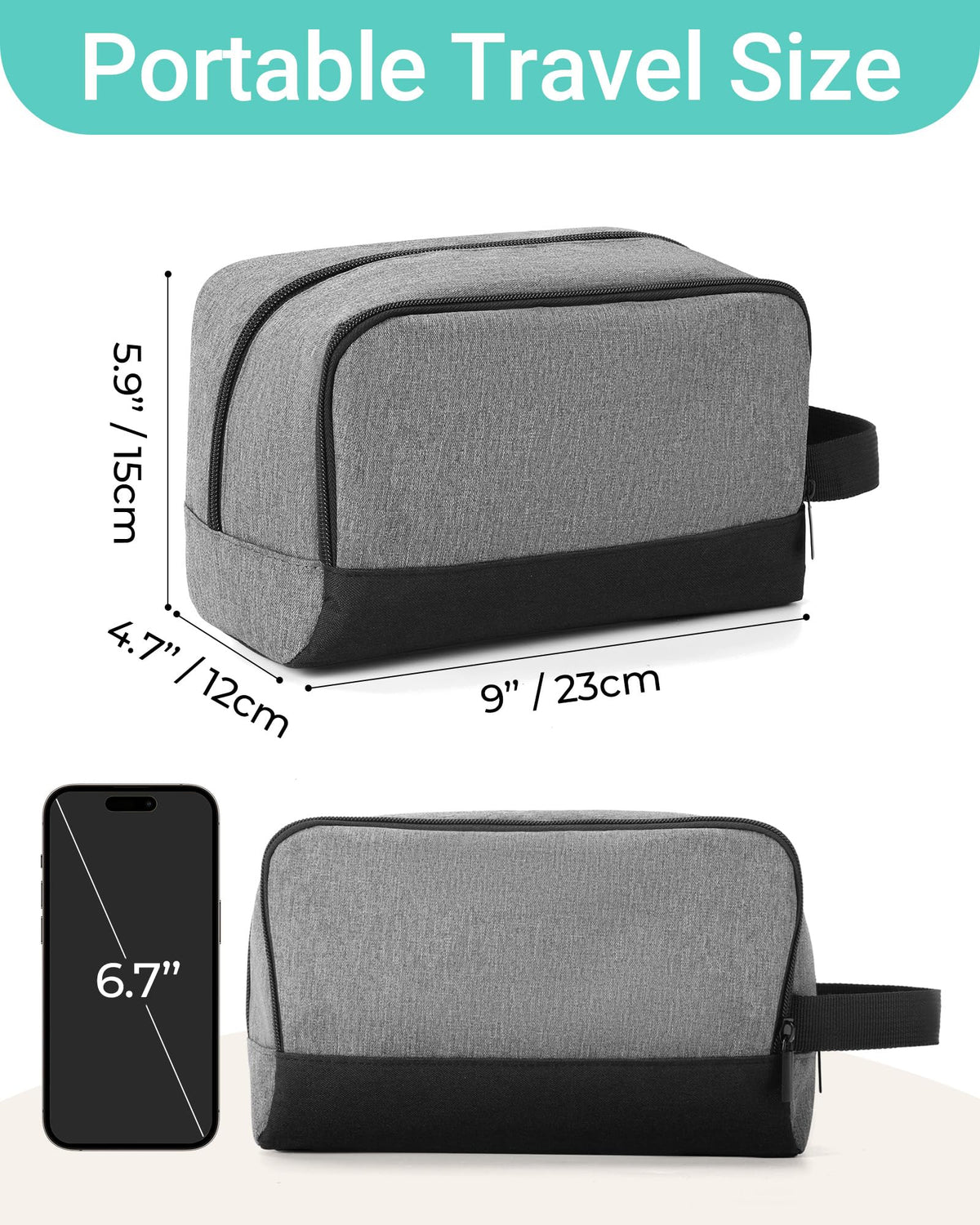 Détail de la poche zippée de la trousse de toilette Elviros