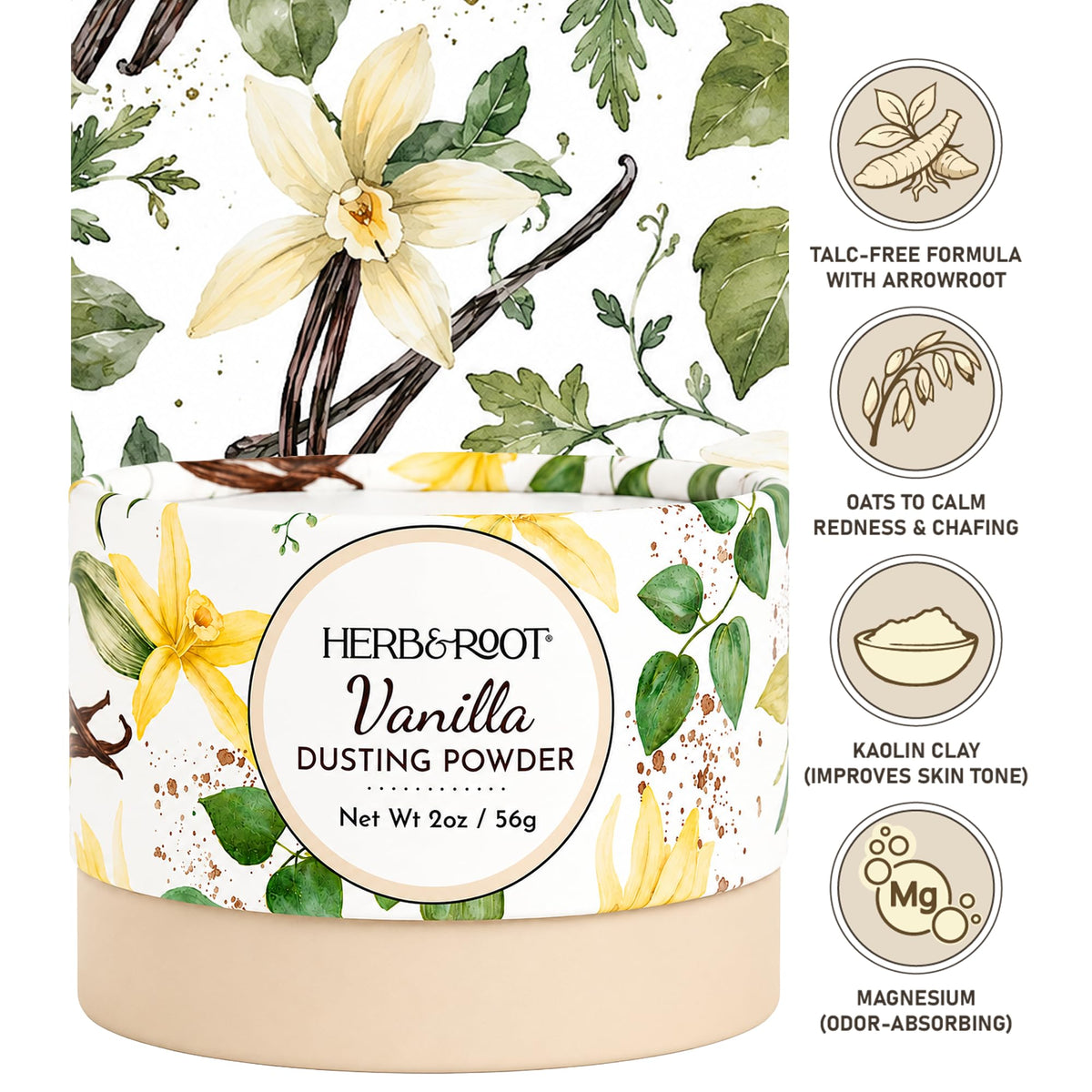 Détail de la poudre de vanille Herb & Root montrant la texture