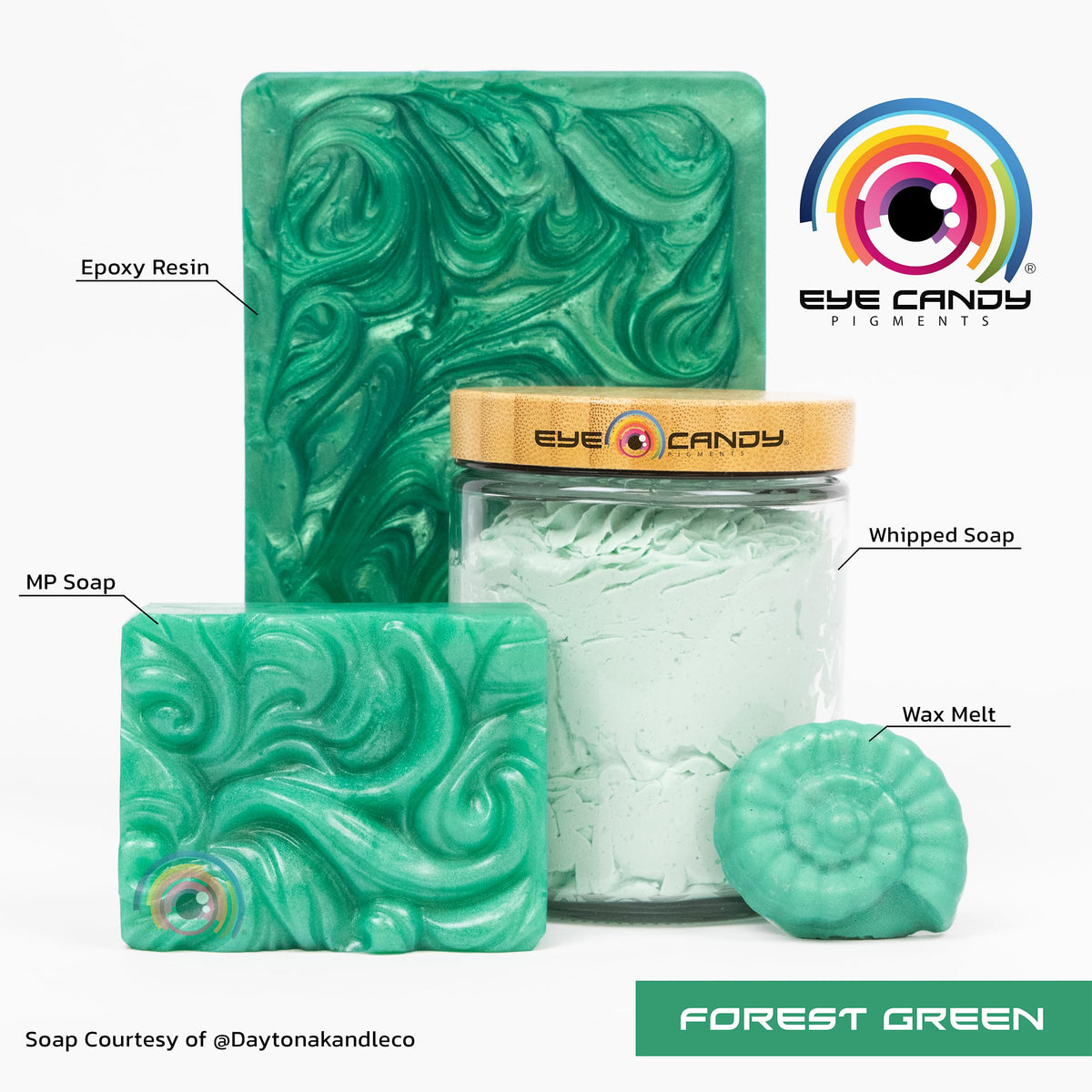 Détail de la poudre mica verte Eye Candy sur une surface