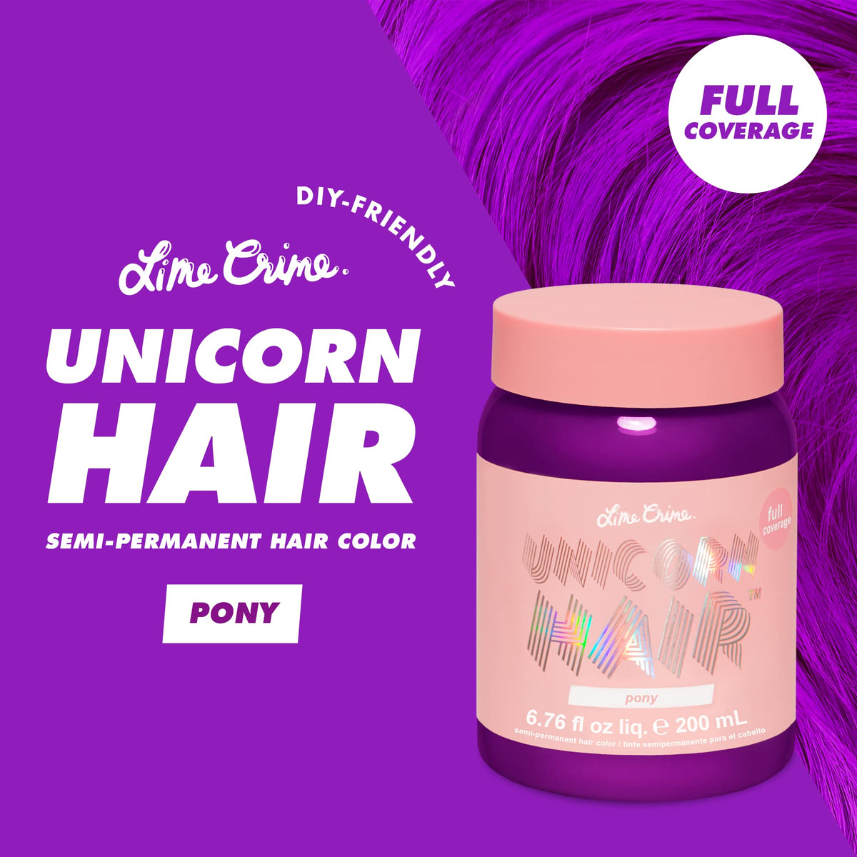 Détail de la teinture capillaire Lime Crime Pony Violet Purple