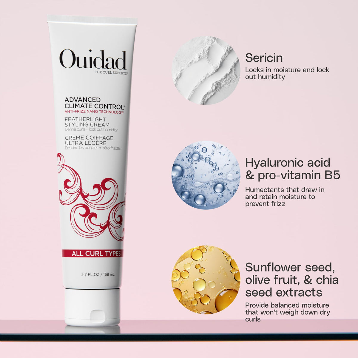 Détail de la texture de la crème de coiffage Ouidad Avancée