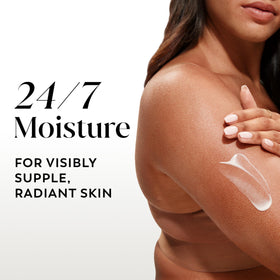 Détail de la texture de la lotion corporelle Olay