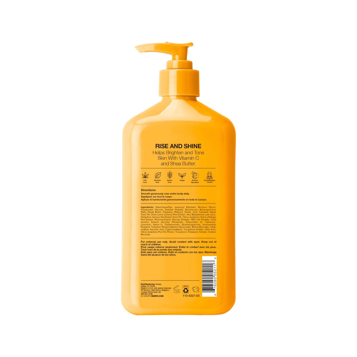 Détail de la texture de la lotion Hempz Citrus Blossom sur la main