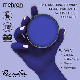 Détail de la texture de la peinture corporelle Mehron BLEU FONCÉ