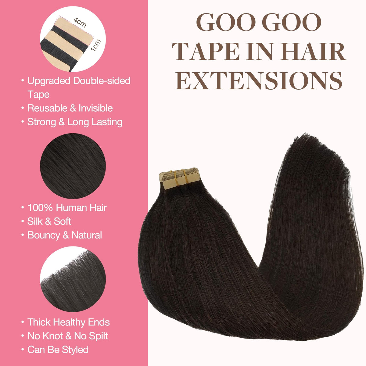 Détail de la texture des extensions GOO GOO en cheveux humains