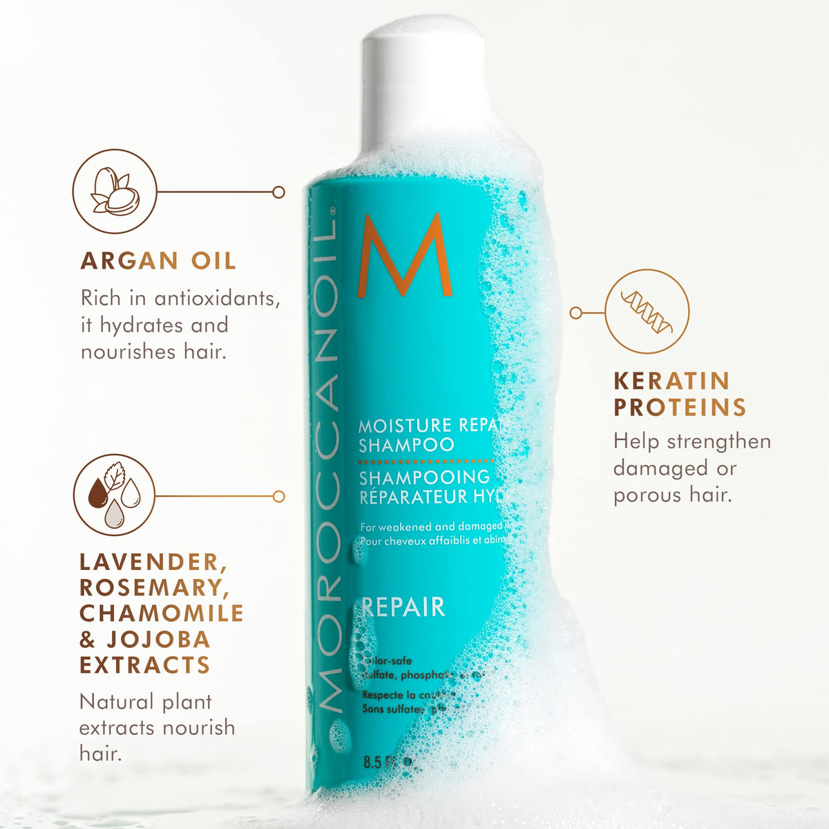 Détail de la texture du shampooing Moroccanoil Réparation Hydratation
