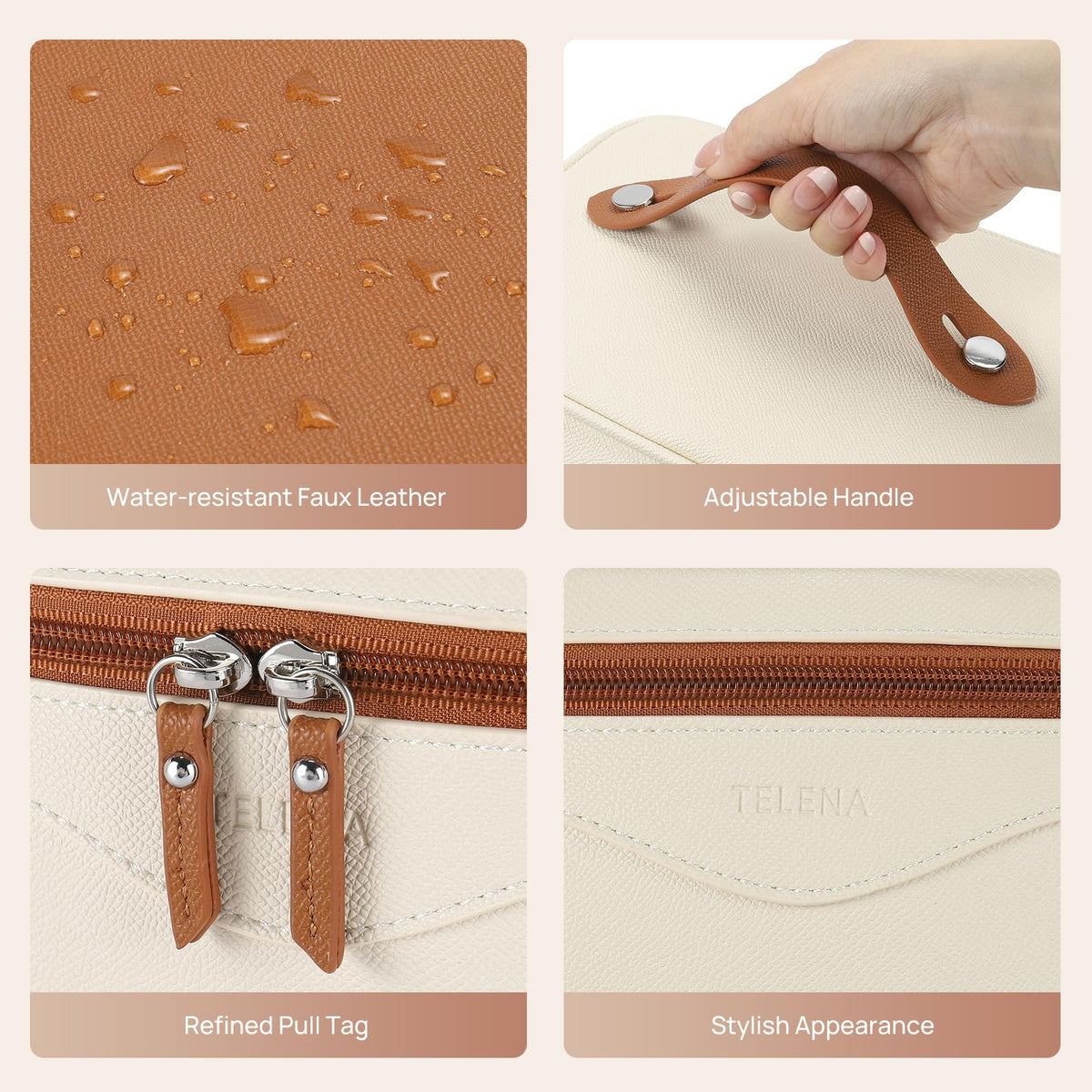 Détail de la texture en simili cuir de la trousse Telena