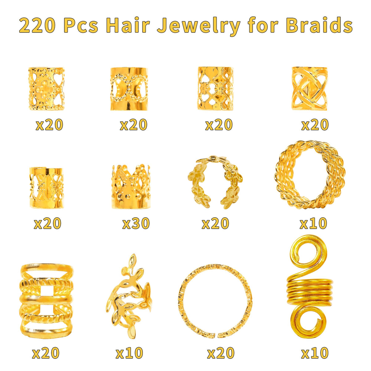 Détail des accessoires capillaires dorés, style couronne