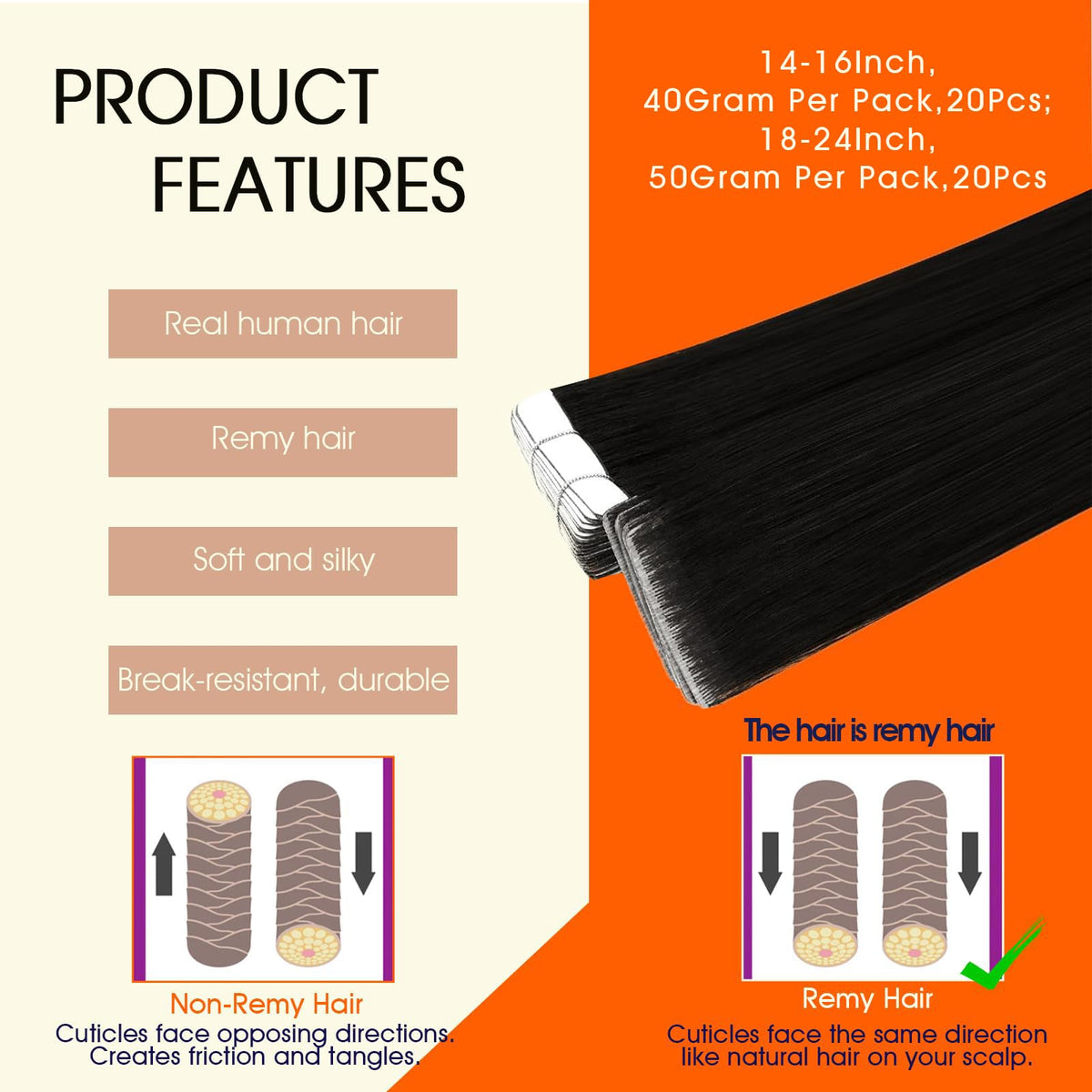 Détail des bandes adhésives des extensions de cheveux Full Shine