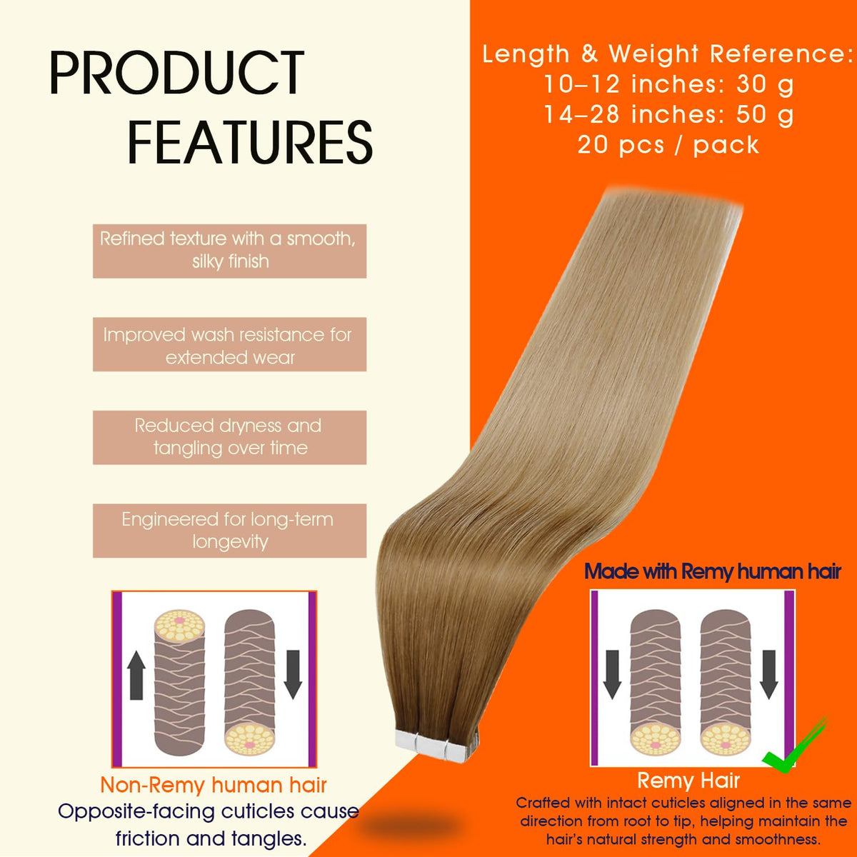 Détail des bandes adhésives des extensions de cheveux Full Shine