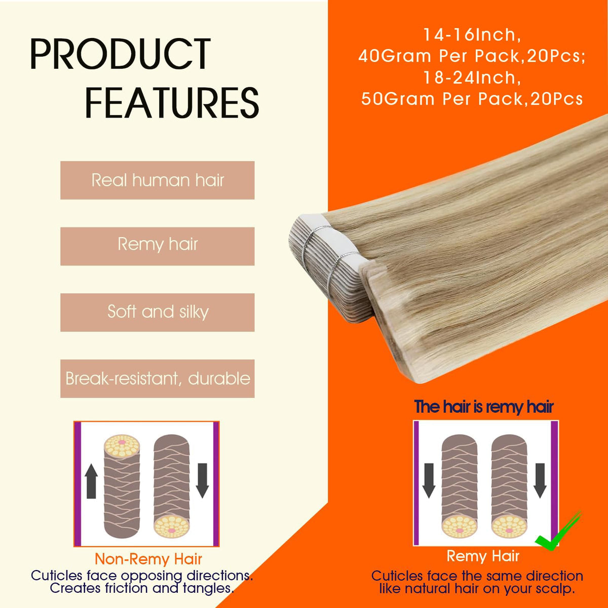 Détail des bandes adhésives des extensions de cheveux Full Shine