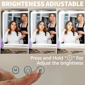 Détail des boutons de contrôle du miroir de maquillage FENNIO