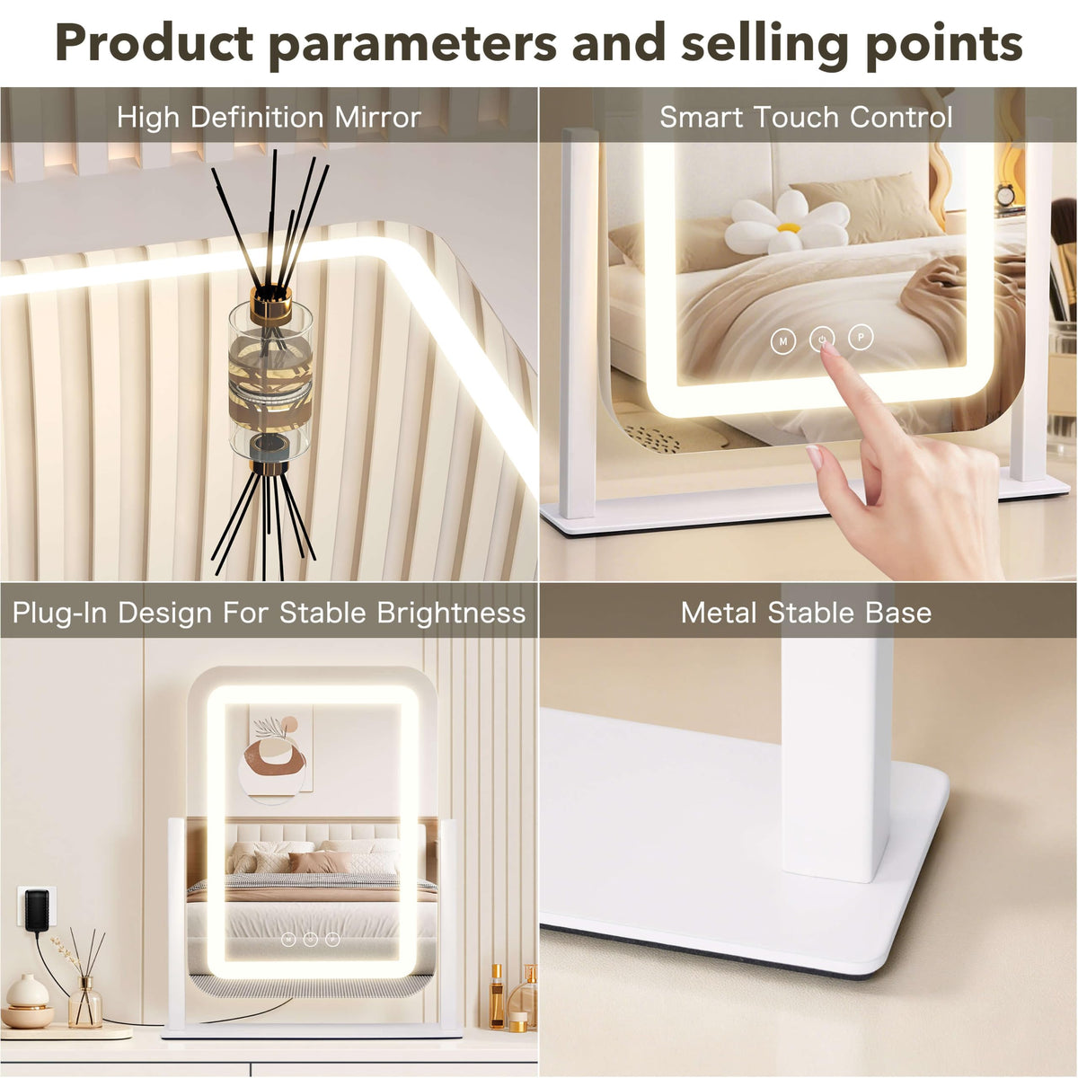 Détail des boutons de contrôle du miroir Shinerva