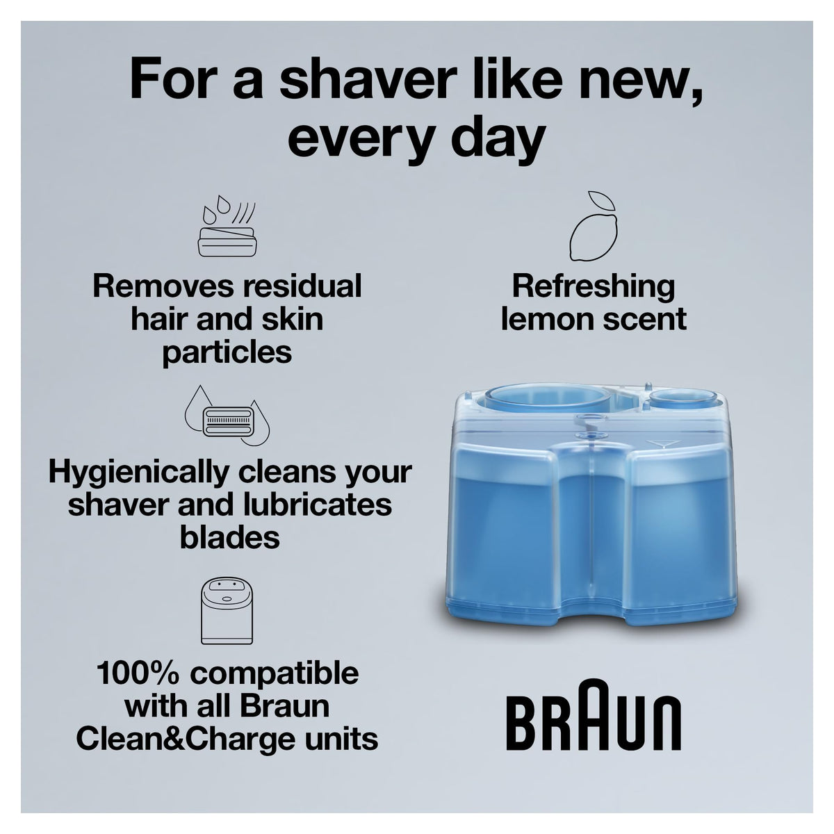 Détail des cartouches Braun Clean & Renew avec parfum citron