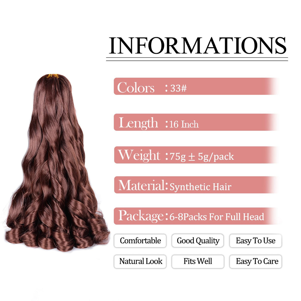 Détail des cheveux bouclés Luoyudu avec fibres synthétiques de haute qualité