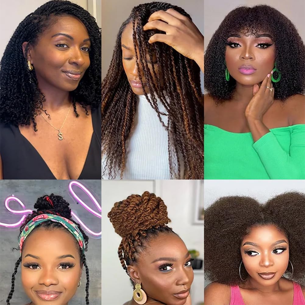 Détail des cheveux Kinky montrant leur couleur marron foncé