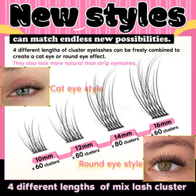 Détail des cils en clusters FANXITON, 10-16 mm, en fibres synthétiques