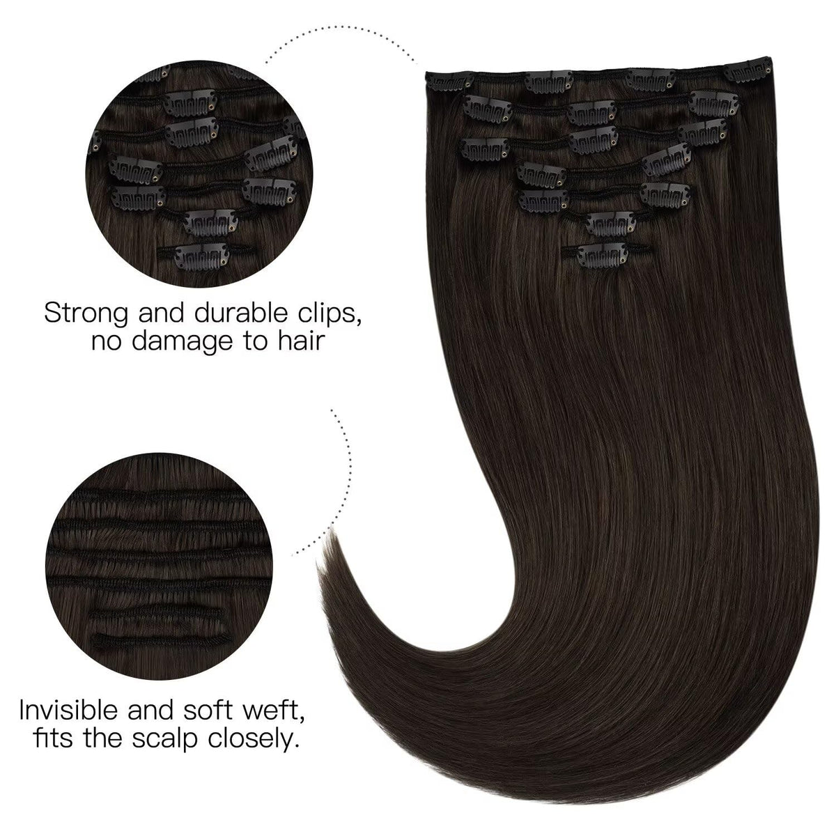 Détail des clips en acier inoxydable des extensions capillaires hotbanana
