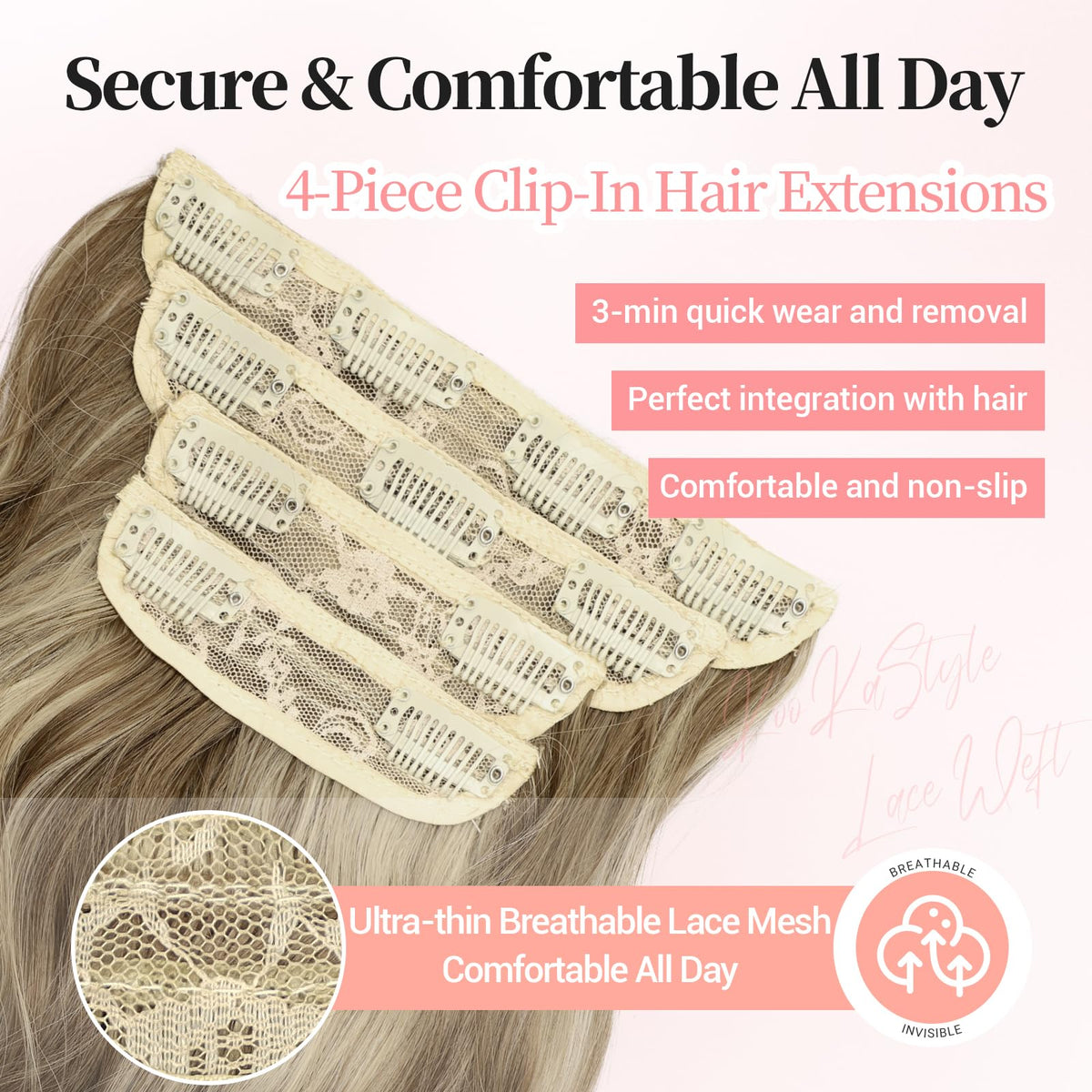 Détail des clips en acier inoxydable des extensions KooKaStyle