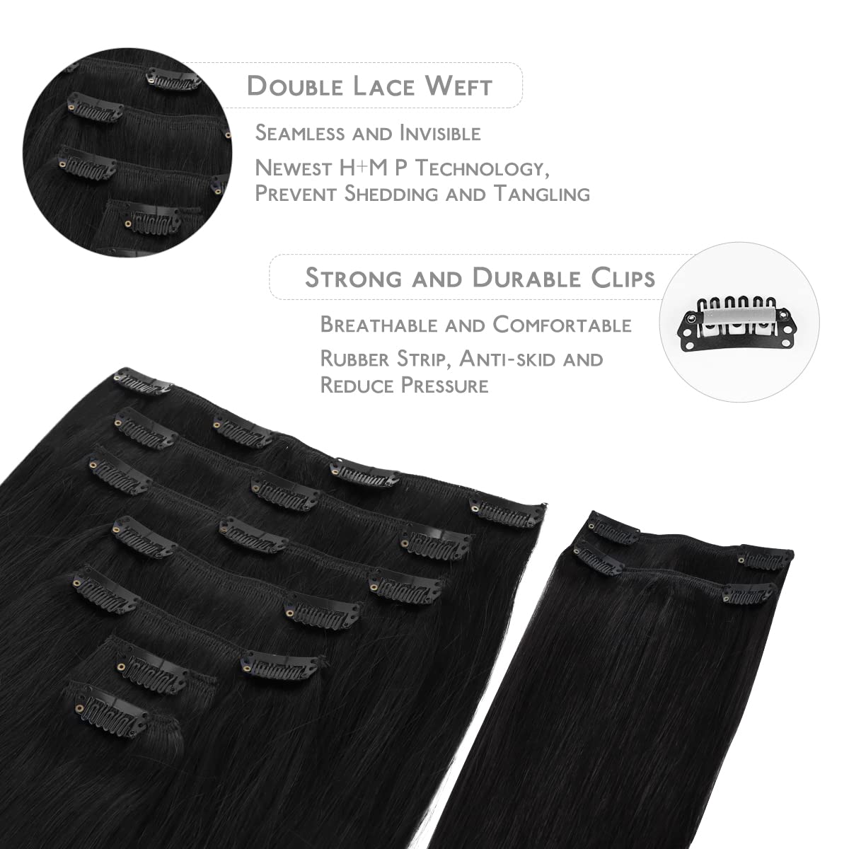 Détail des clips en silicone des extensions de cheveux Wennalife