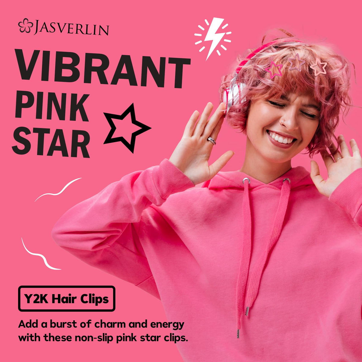 Détail des clips étoiles roses JASVERLIN en usage