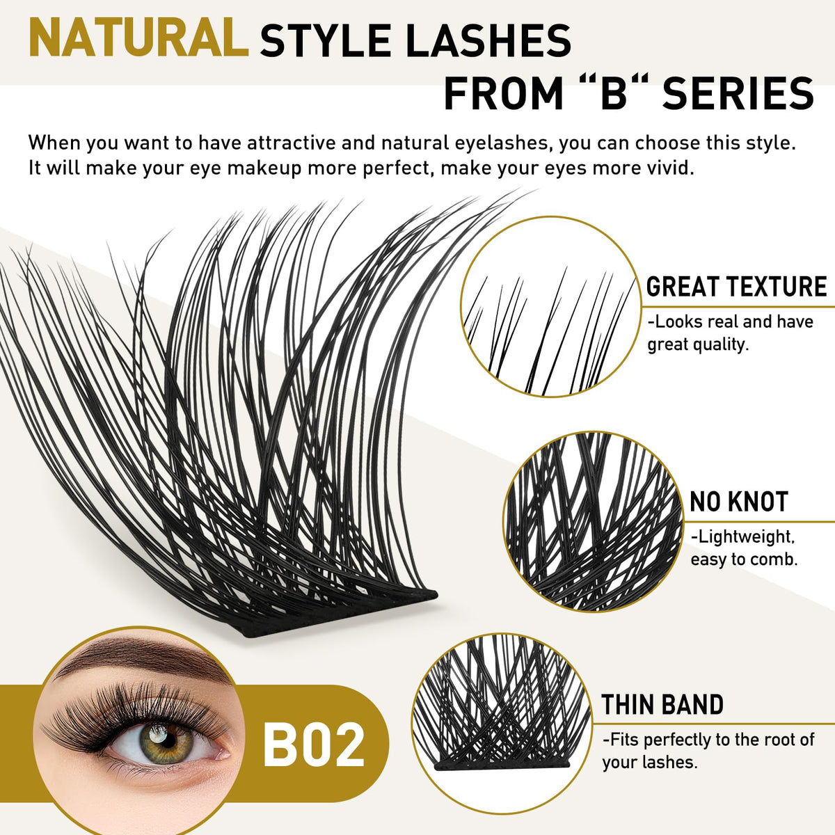 Détail des clusters d'extensions de cils B&Qaugen