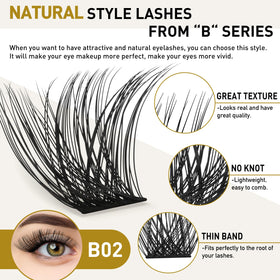 Détail des clusters d'extensions de cils B&Qaugen