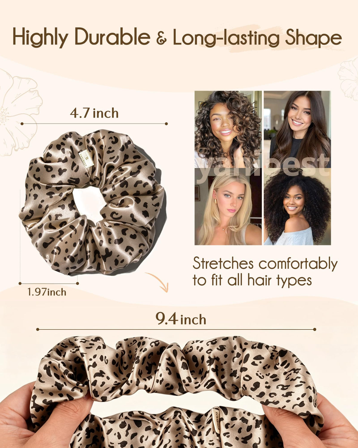 Détail des élastiques à cheveux en satin YANIBEST, couleur variée