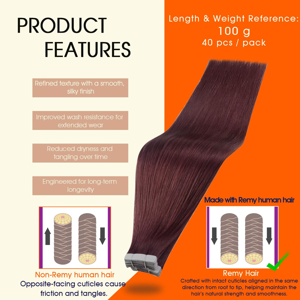 Détail des extensions capillaires tape in Full Shine avec adhésif
