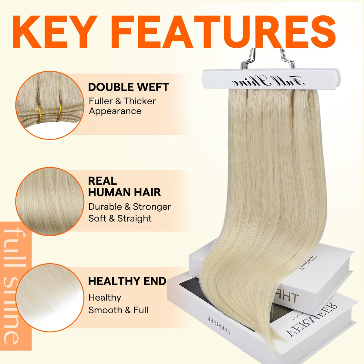 Détail des extensions cheveux Full Shine weft montrant la texture