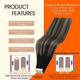 Détail des extensions cheveux humains Full Shine avec bande adhésive