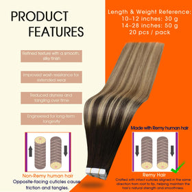 Détail des extensions cheveux humains Full Shine avec bande adhésive