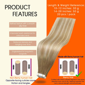 Détail des extensions cheveux humains Full Shine avec ruban adhésif