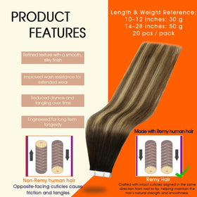 Détail des extensions de cheveux à ruban Full Shine avec ruban adhésif