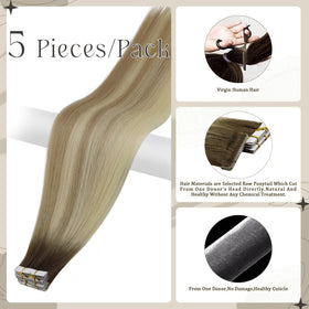 Détail des extensions de cheveux avec bande adhésive