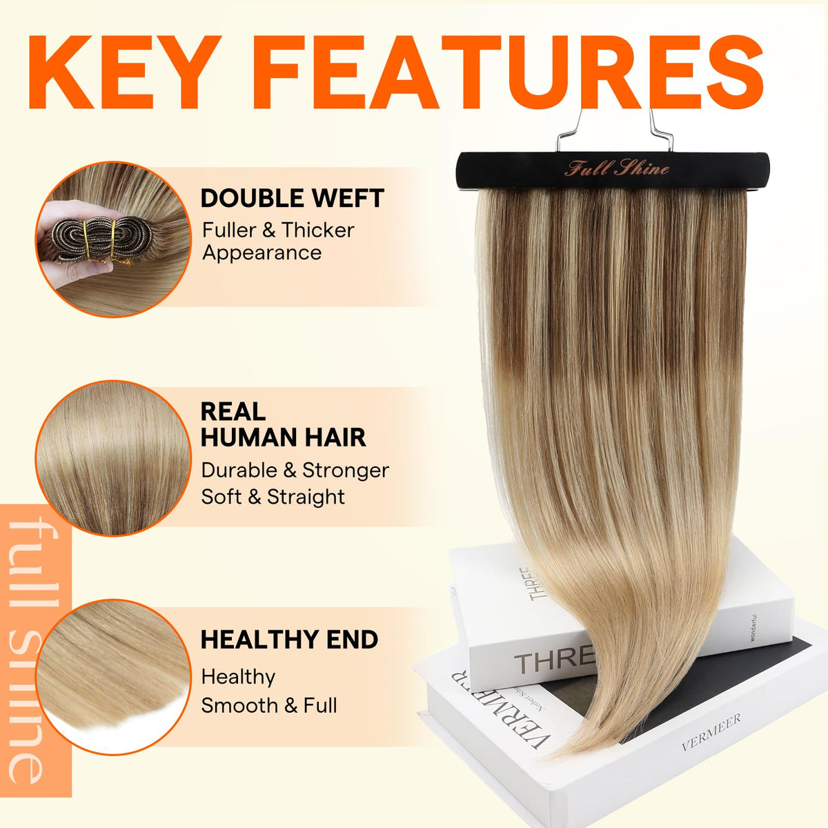 Détail des extensions de cheveux avec texture soyeuse