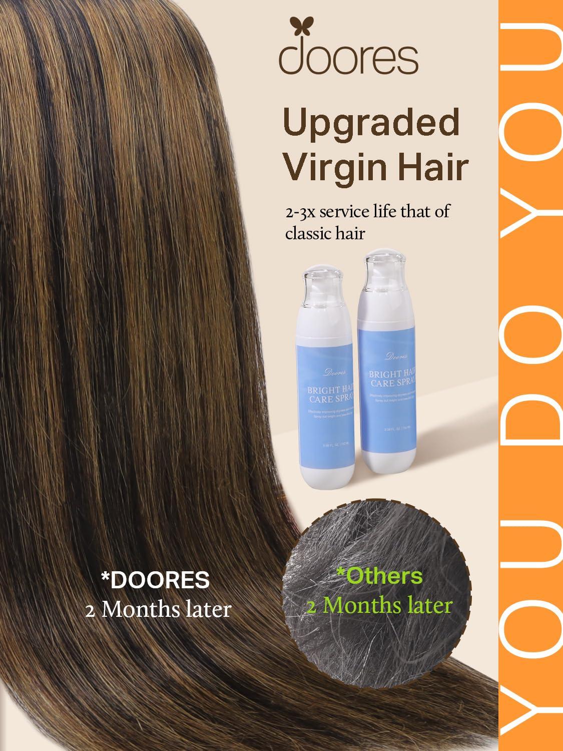 Détail des extensions de cheveux DOORES avec ruban transparent