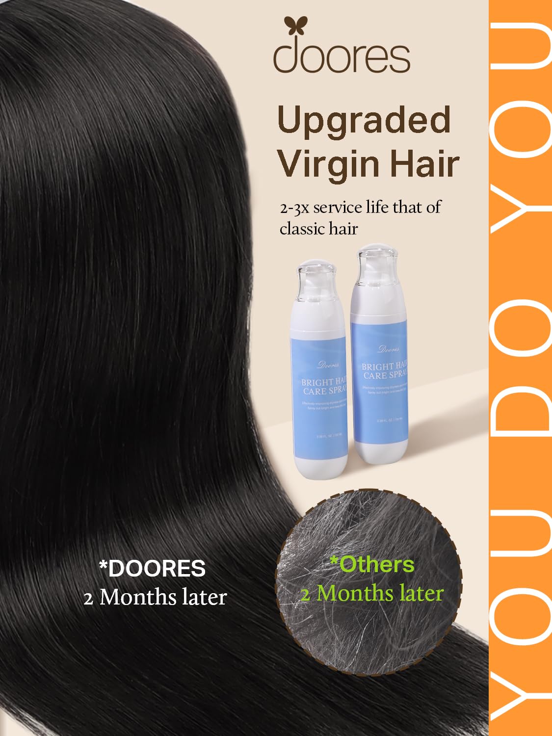 Détail des extensions de cheveux DOORES montrant le ruban adhésif transparent