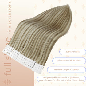 Détail des extensions de cheveux Fshine, ruban adhésif double face