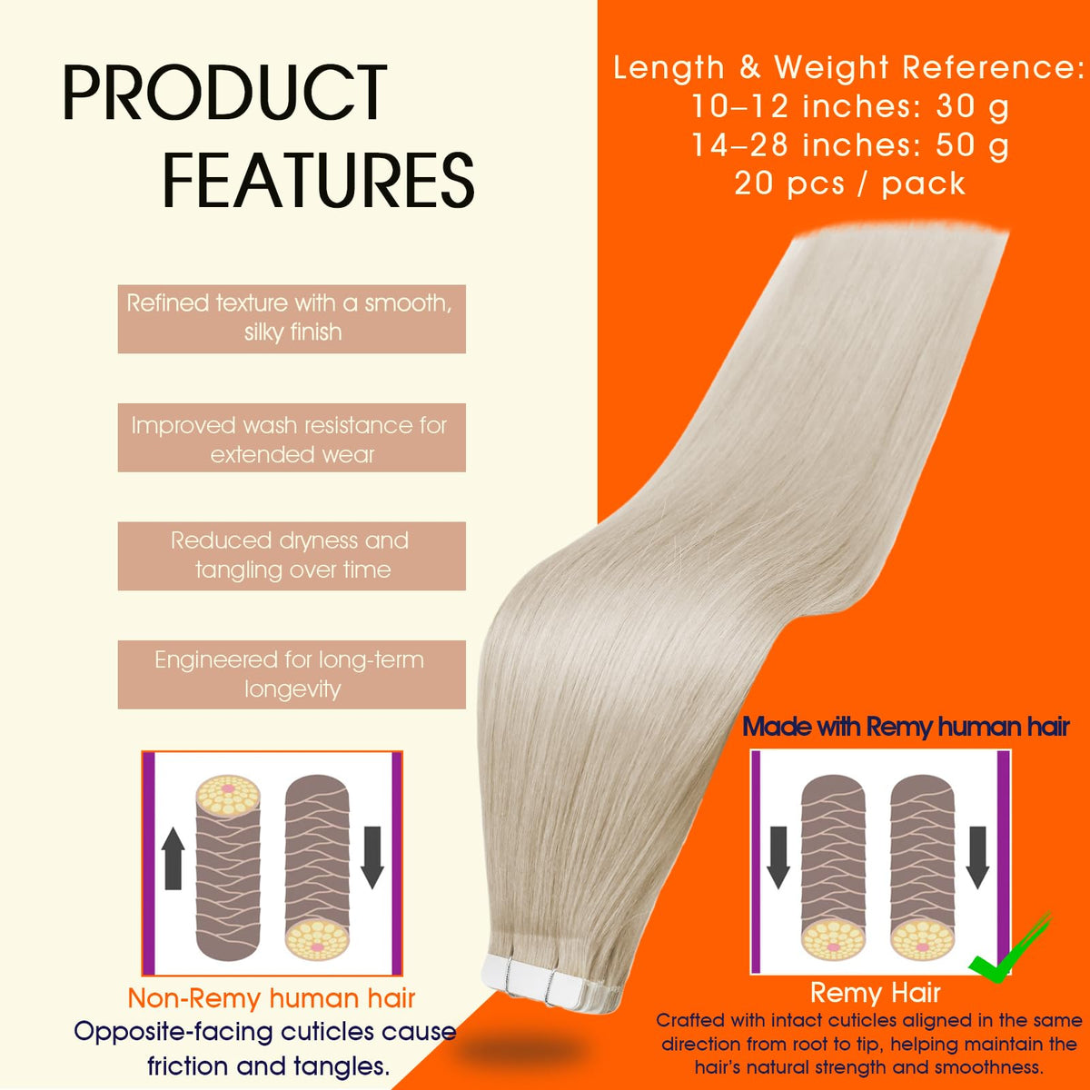 Détail des extensions de cheveux Full Shine avec ruban adhésif