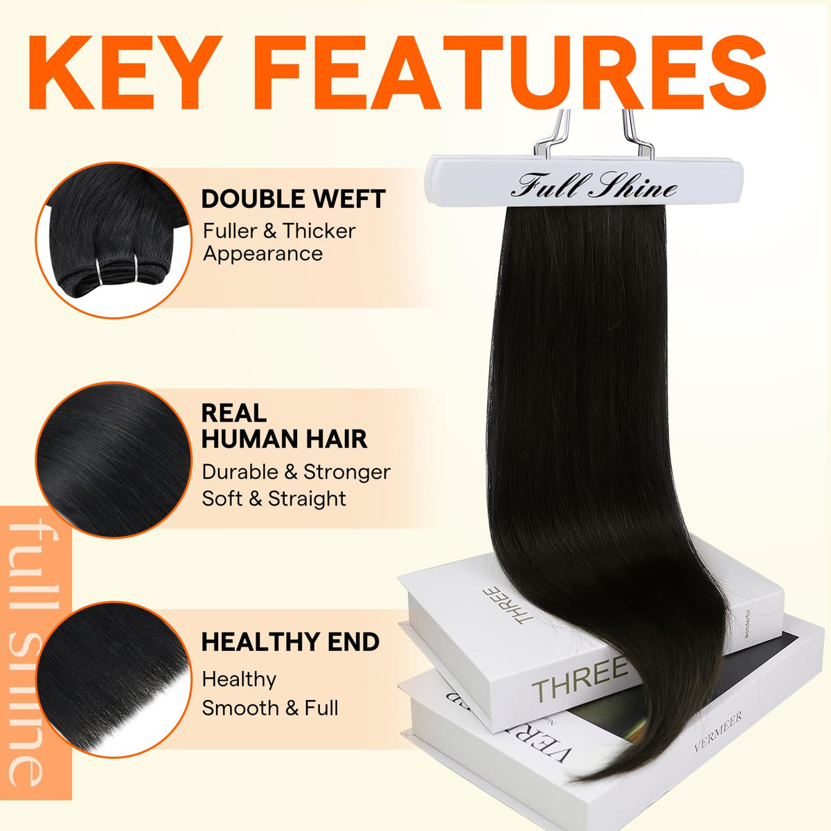 Détail des extensions de cheveux Full Shine avec texture soyeuse