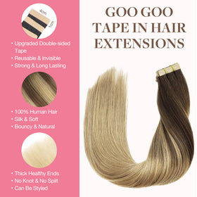 Détail des extensions de cheveux GOO GOO avec ruban adhésif