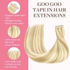 Détail des extensions de cheveux GOO GOO avec ruban adhésif
