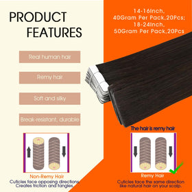 Détail des Extensions de Cheveux Human Hair 24 Pouces en Marron Foncé